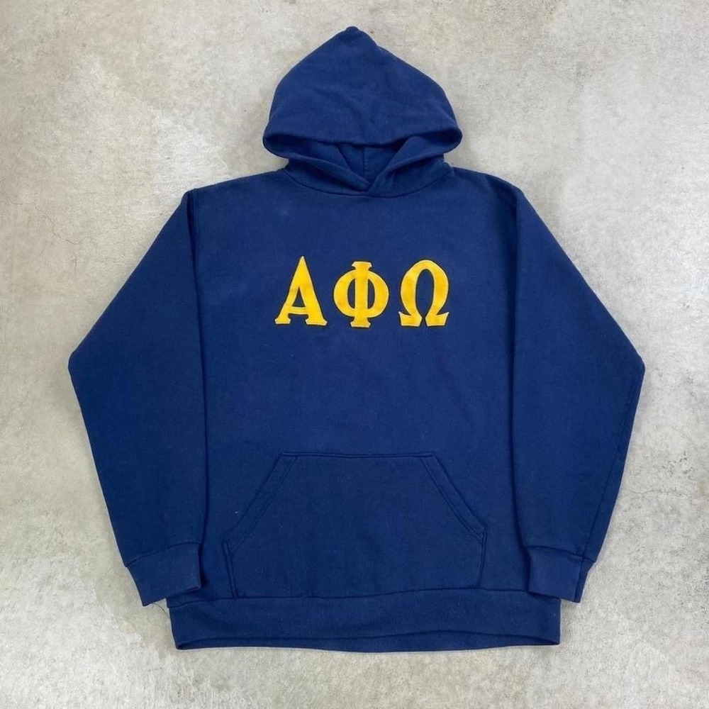 Vintage 80s Russell Athletic Frat Sweatshirt Size Large Blue Fraternity Hoodie